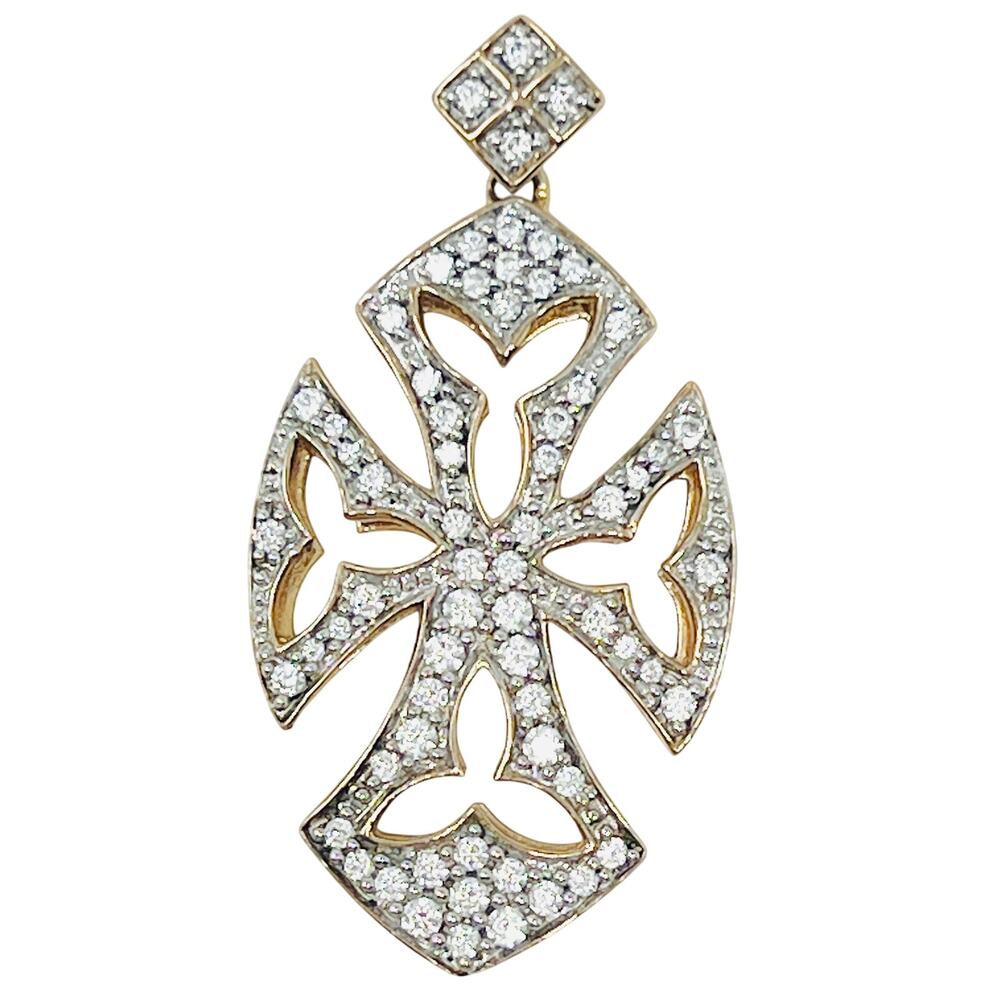 Meda Vintage Yellow Gold and CZ Cut Out Cross Pendant